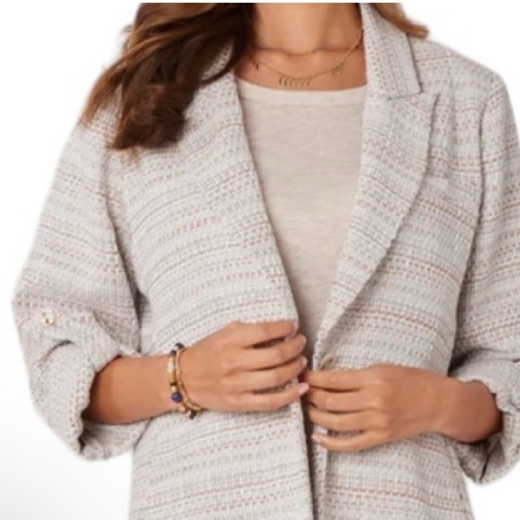 Democracy Birch Multi Long ButtonCuff Angled Pocket Single Breasted Blazer NWOT - Picture 2 of 14